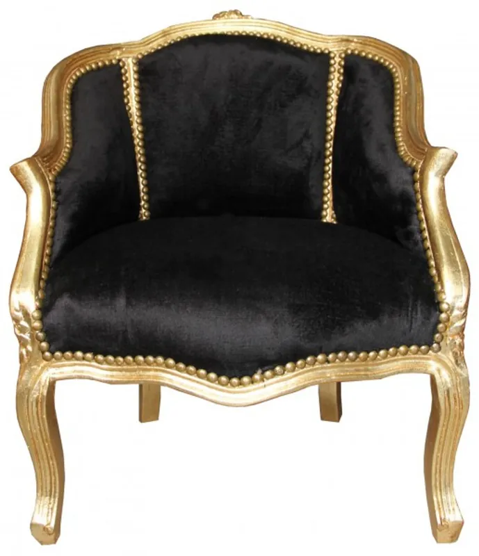 Casa Padrino Barock Damen Salon Sessel Schwarz / Gold 63 x 53 x H. 80 cm - Barock Wohnzimmermöbel Abverkauf