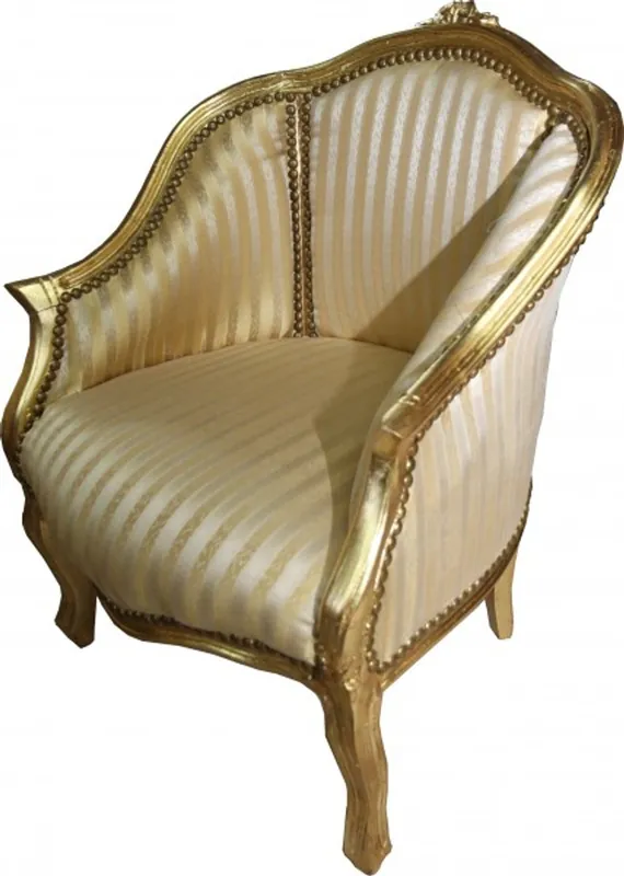 Casa Padrino Antik Stil Wohnzimmer Sessel Gold Streifen / Gold 63 x 53 x H. 80 cm - Barock Damen Salon Sessel Sonderangebot