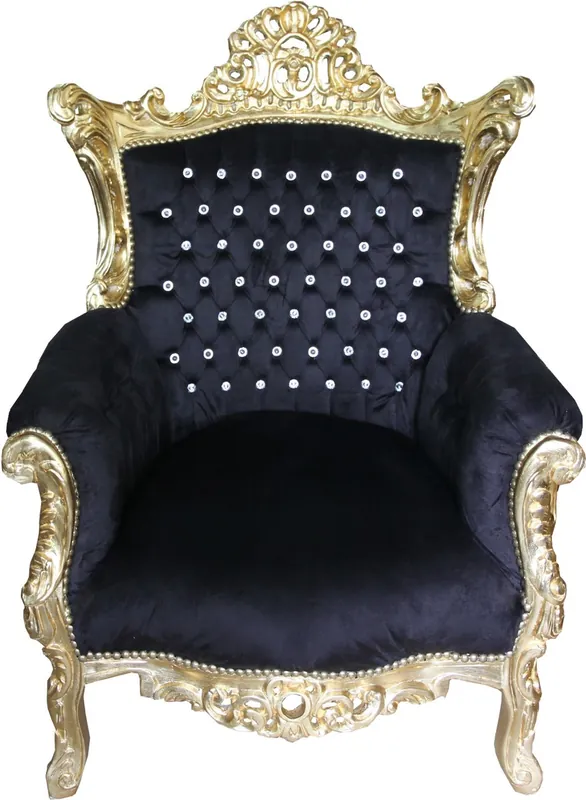 Expressversand Casa Padrino Barock Sessel Al Capone Schwarz / Gold mit Bling Bling Glitzersteinen - Limited Edition