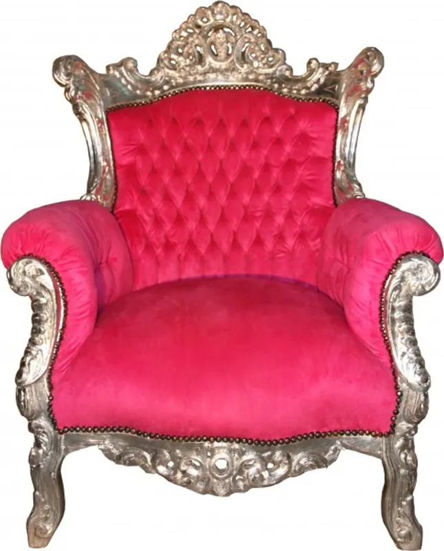 Casa Padrino Antik Stil Wohnzimmer Sessel Al Capone Pink / Silber 80 x 90 x H. 128 cm - Barock Möbel Beliebt