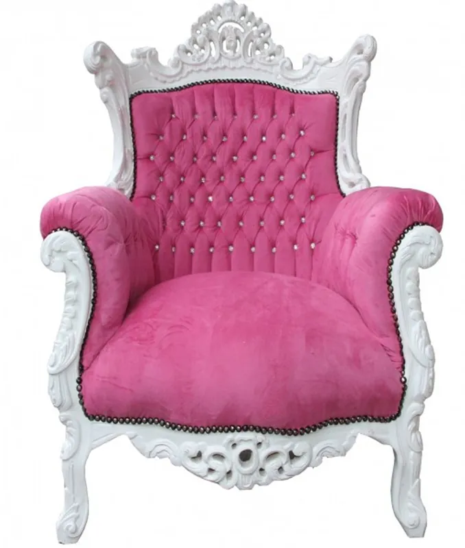 Meistverkauft Casa Padrino Barock Antik Stil Sessel Al Capone Pink / Weiß mit Bling Bling Glitzersteinen 90 x 80 x H. 127 cm