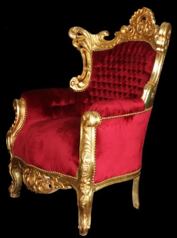 Casa Padrino Antik Stil Barock Wohnzimmer Sessel Al Capone Bordeaux / Gold - Limited Edition Letzte Chance