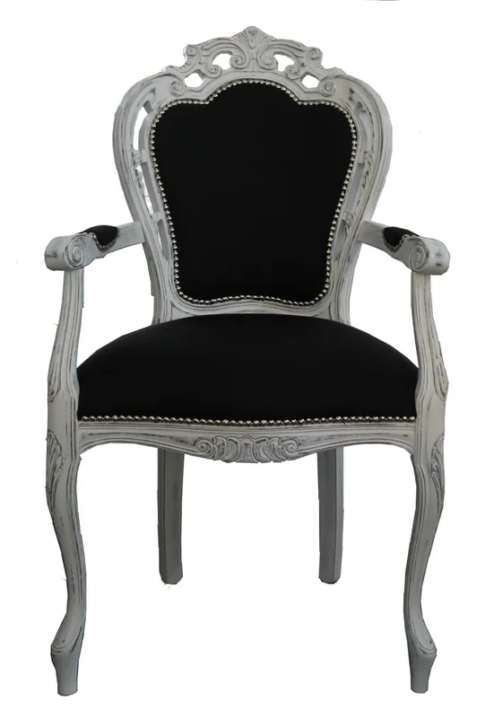 Aktuell Casa Padrino Barock Esszimmer Stuhl mit Armlehne Schwarz / Vintage Weiß - Designer Stuhl - Luxus Qualität