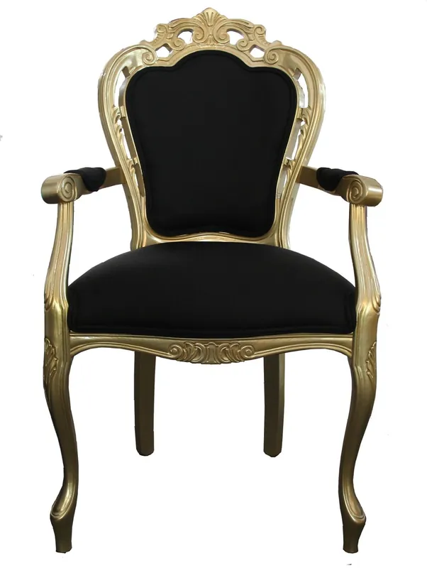 Abverkauf Casa Padrino Barock Esszimmer Stuhl mit Armlehne Schwarz / Gold - Designer Stuhl - Luxus Qualität
