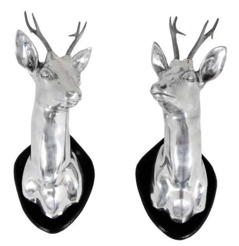 Casa Padrino Wanddekoration / Wandfiguren Hirsche Silber - Luxus Wandgeweihe Beliebt