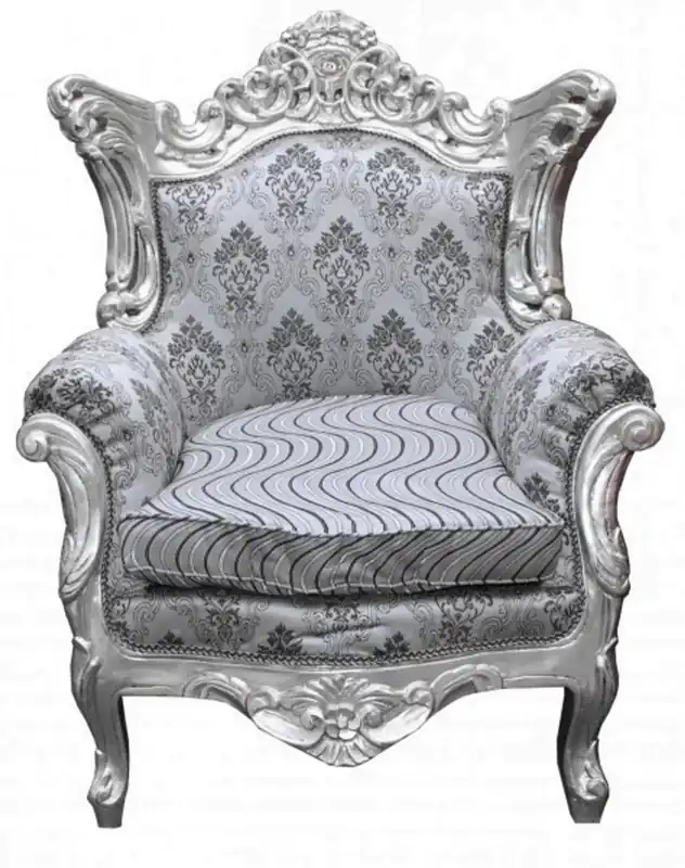 Casa Padrino Barock Sessel Al Capone Silber Muster / Silber Möbel Antik Stil Direkt Vom Hersteller