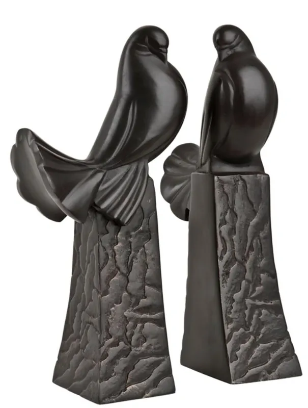Casa Padrino Buchstützen 2er Set Tauben Antik Bronze Skulptur - Luxus Qualität - Vogel Vögel Skulpturen Set Expressversand