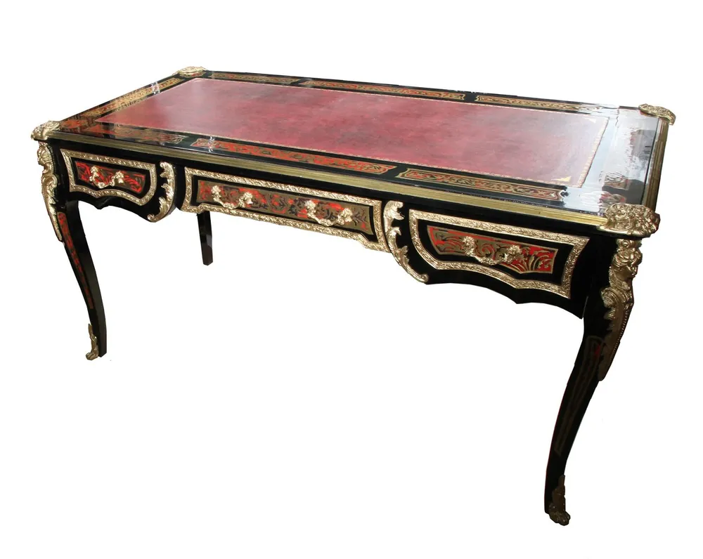 Casa Padrino Barock Boulle Schreibtisch Schwarz / Gold / Rot - 161 cm x 83 cm x H 82 cm Jetzt Kaufen