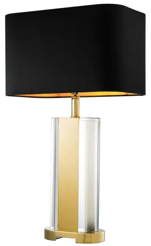 Direktkauf Casa Padrino Kristallglas Tischleuchte in gold mit schwarzem Lampenschirm - Designer Kollektion