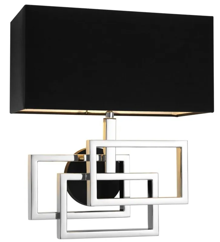 Highlight Casa Padrino Designer Wandleuchte in silber mit schwarzem Lampenschirm 35 x 18 x H. 38 cm - Luxus Wandlampe