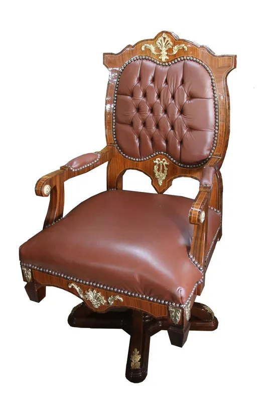 Casa Padrino Antik Echtleder Chefsessel Drehstuhl in Mahagoni Braun / Gold - Sondermaße Angebot