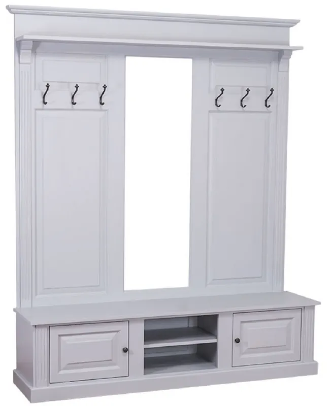 Expressversand Casa Padrino Landhausstil Garderobe Grau 180 x 41 x H. 210 cm - Massivholz Garderobenschrank mit Spiegel - Landhausstil Garderobenmöbel