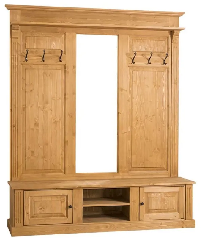 Preiswert Casa Padrino Landhausstil Garderobe Naturfarben 180 x 41 x H. 210 cm - Massivholz Garderobenschrank mit Spiegel - Landhausstil Garderobenmöbel