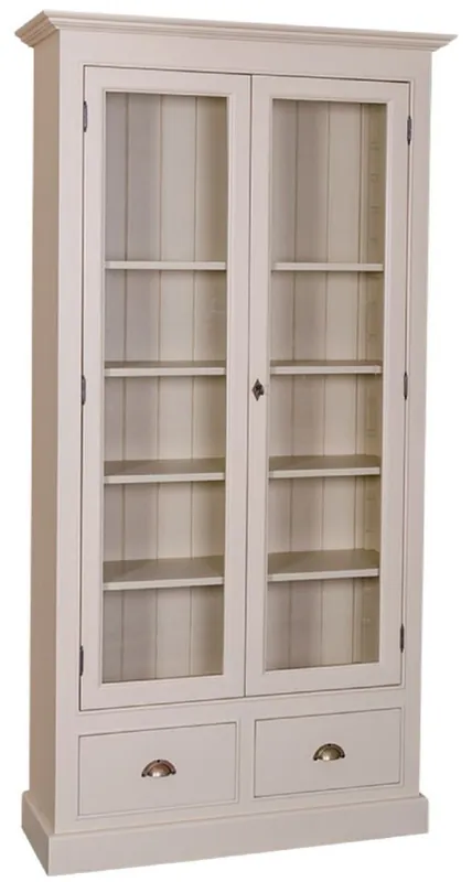 Casa Padrino Landhausstil Wohnzimmer Vitrinenschrank Grau 109 x 39 x H. 210 cm - Wohnzimmerschrank mit 2 Glastüren und 2 Schubladen Jetzt Bestellen