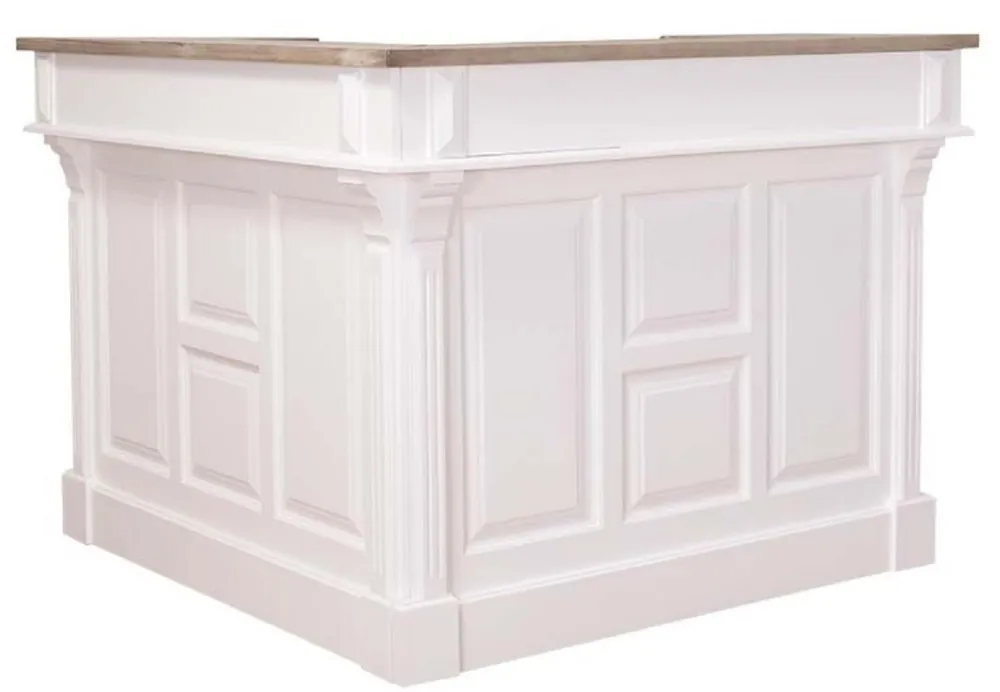Wochenendangebot Casa Padrino Landhausstil Theke Weiß / Naturfarben 140 x 140 x H. 107 cm - Thekentisch mit 2 Schubladen - Landhausstil Möbel