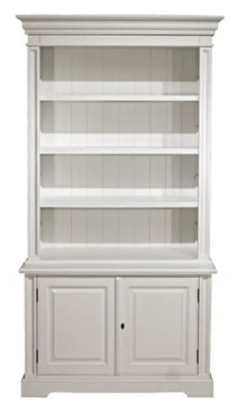 Casa Padrino Landhausstil Bücherschrank Weiß 118 x 53 x H. 223 cm - Wohnzimmerschrank mit 2 Türen - Möbel im Landhausstil Billig