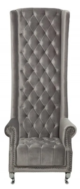 Direktkauf Casa Padrino Chesterfield High Back Sessel Silbergrau - Thron König Hochlehn Sessel - Modern Barock Hochlehner