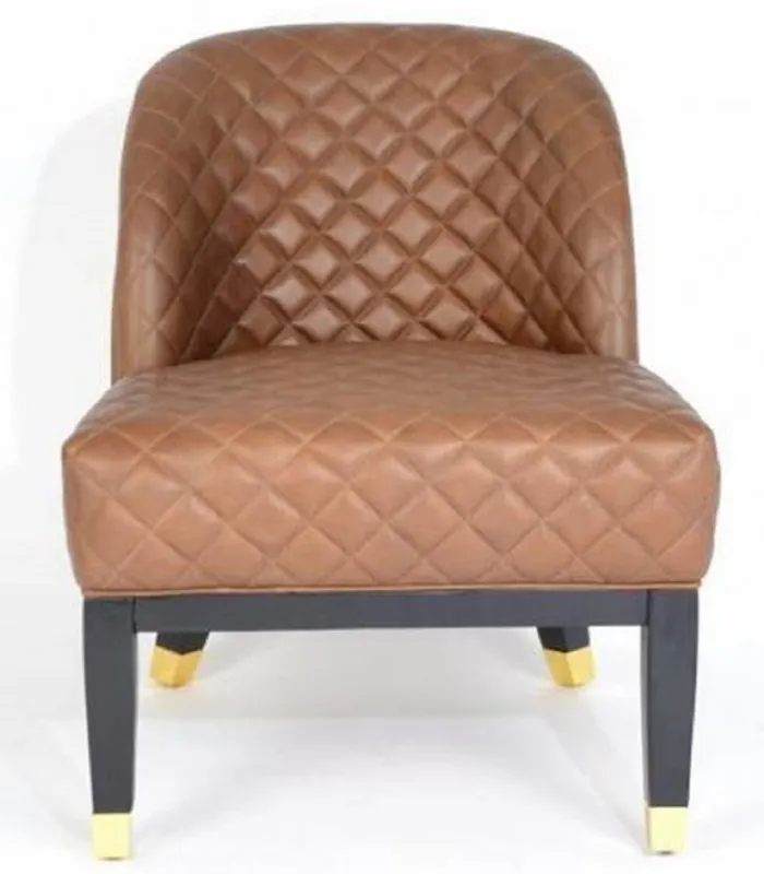 Neue Ware Casa Padrino Luxus Leder Sessel Braun / Schwarz / Gold 62 x 73 x H. 79 cm - Wohnzimmermöbel - Echtleder Möbel