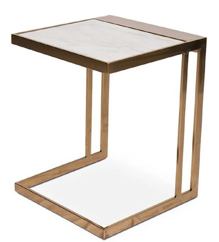 Direkt Vom Hersteller Casa Padrino Designer Beistelltisch Rosegold / Weiß 40 x 40 x H. 50 cm - Edelstahl Tisch mit Marmorplatte