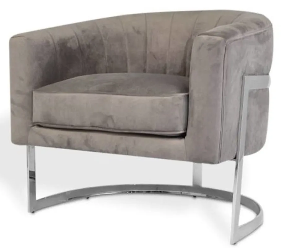 Casa Padrino Luxus Samt Sessel Grau / Silber 70 x 66 x H. 68 cm - Designer Wohnzimmermöbel Top-Preis