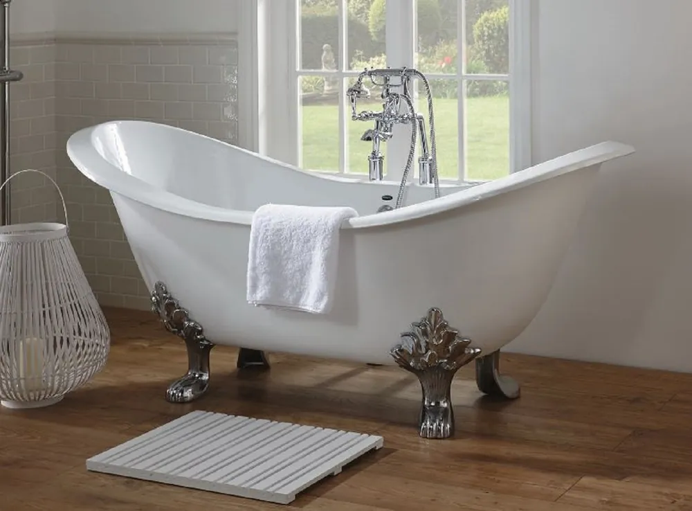 Casa Padrino Luxus Jugendstil Badewanne Weiß / Silber 180 x 77 x H. 79 cm - Gebogene freistehende Acryl Badewanne mit Löwenfüßen - Jugendstil Badezimmermöbel Begrenztes Angebot