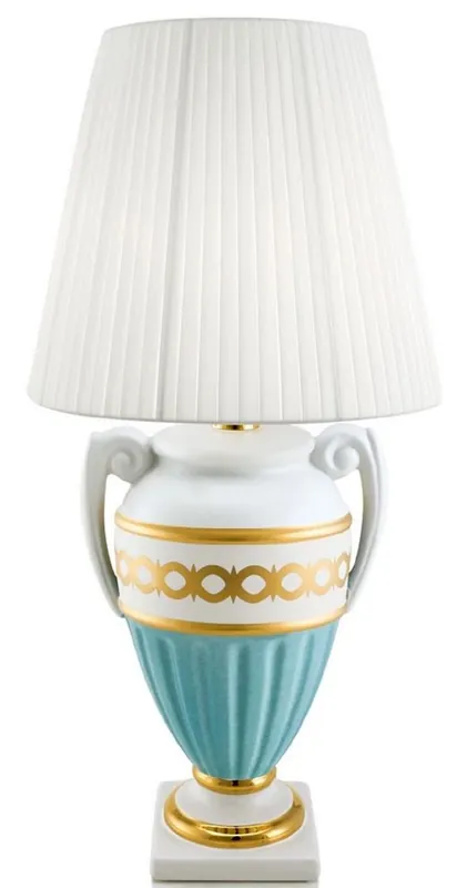 Mega-Angebot Casa Padrino Barock Tischleuchte Weiß / Türkis / Gold Ø 40 x H. 75 cm - Wohnzimmer Keramik Lampe im Barockstil