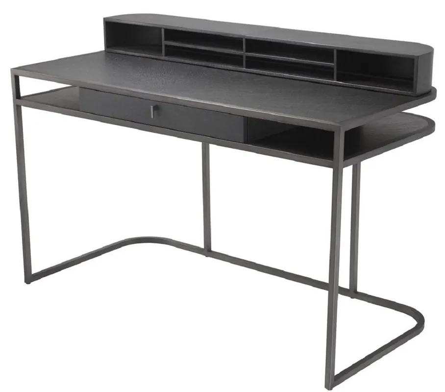 Zertifiziert Casa Padrino Luxus Schreibtisch mit Schublade und abnehmbaren Regalaufsatz Dunkelgrau 130 x 60 x H. 75 cm - Büromöbel