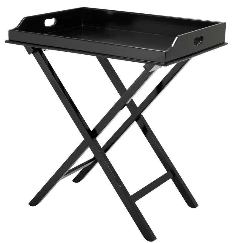 Casa Padrino Luxus Serviertablett mit Ständer Schwarz 77 x 59,5 x H. 81,5 cm - Abnehmbares und klappbares Mahagoni Tablett - Luxus Accessoires Sonderangebot