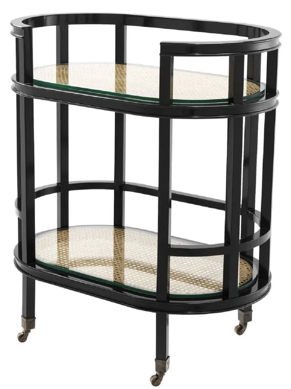 Casa Padrino Mahagoni Servierwagen Schwarz / Naturfarben / Antik Bronze 71 x 44 x H. 81,5 cm - Luxus Trolley - Hotel & Gastronomie Accessoires Sofort Bestellen