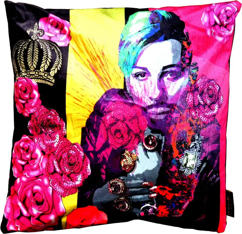 Harald Glööckler Designer Deko Kissen Pompöös by Casa Padrino mit Glitzersteinen Pink Flowers - Art Collection - Ausverkauf