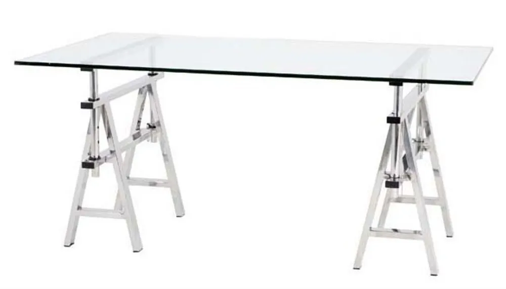 Casa Padrino Luxus Schreibtisch / Sekretär Glas / Silber Architect Art Deco 150 cm Nur Für Kurze Zeit