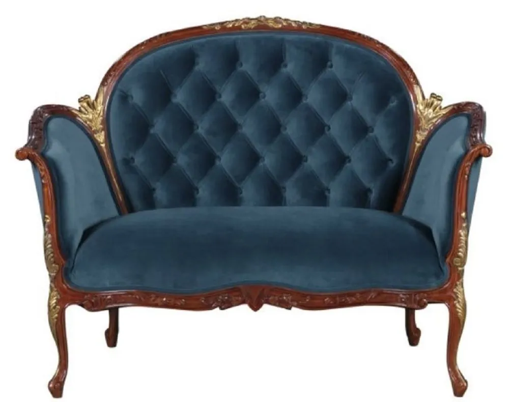 Nur Für Kurze Zeit Casa Padrino Barock Samt Sofa Blau / Braun / Messingfarben 125 x 73,5 x H. 92,5 cm - Möbel im Barockstil