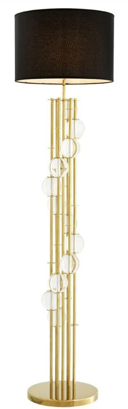 Casa Padrino Luxus Stehleuchte Gold / Schwarz Ø 48 x H. 176 cm - Designer Lampe mit Kristallglas - Luxus Wohnzimmer Lampe Top-Seller