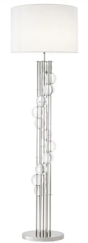 Casa Padrino Luxus Stehleuchte Silber / Weiß Ø 48 x H. 176 cm - Designer Lampe mit Kristallglas - Luxus Wohnzimmer Lampe Direkt Vom Hersteller