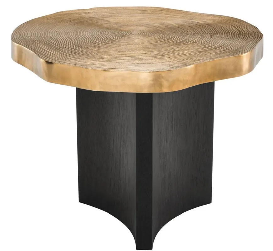 Casa Padrino Luxus Beistelltisch Messingfarben / Schwarz Ø 63,5 x H. 50,5 cm - Luxuriöser Beistelltisch mit Tischplatte im Baumscheiben Design Bestpreis