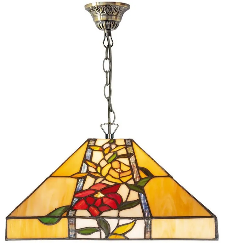 Casa Padrino Luxus Tiffany Hängeleuchte Mehrfarbig 40 x 40 x H. 95 cm - Tiffany Pendelleuchte mit Blumendesign und handgefertigtem Glas Lampenschirm Sonderangebot