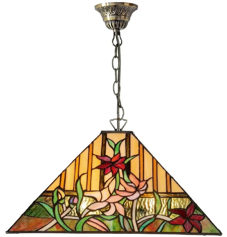 Preis Gesenkt Casa Padrino Luxus Tiffany Hängeleuchte Mehrfarbig 40 x 40 x H. 95 cm - Tiffany Pendelleuchte mit handgefertigtem Glas Lampenschirm
