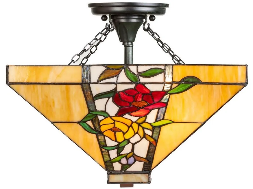 Casa Padrino Luxus Tiffany Deckenleuchte Mehrfarbig 40 x 40 x H. 34 cm - Tiffany Lampe mit Blumendesign und handgefertigtem Glas Lampenschirm Billig