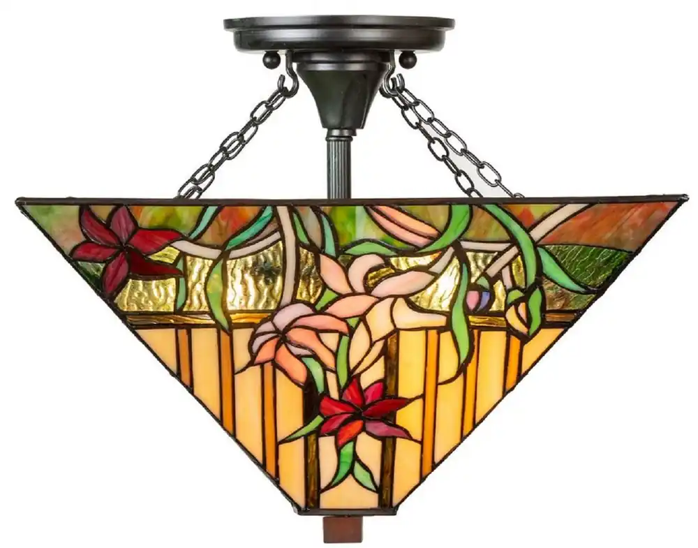 Top-Angebot Casa Padrino Luxus Tiffany Deckenleuchte Mehrfarbig 40 x 40 x H. 34 cm - Tiffany Lampe mit handgefertigtem Glas Lampenschirm
