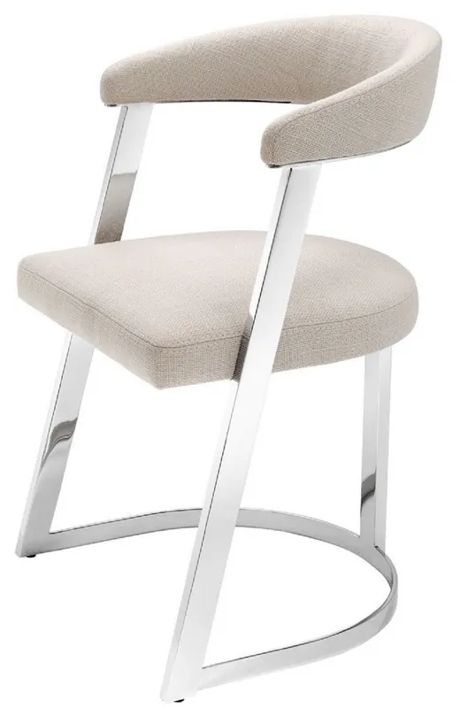 Schneller Versand Casa Padrino Designer Stuhl mit Armlehnen Naturfarben / Silber 53,5 x 49 x H. 78 cm - Esszimmerstuhl - Bürostuhl - Designermöbel