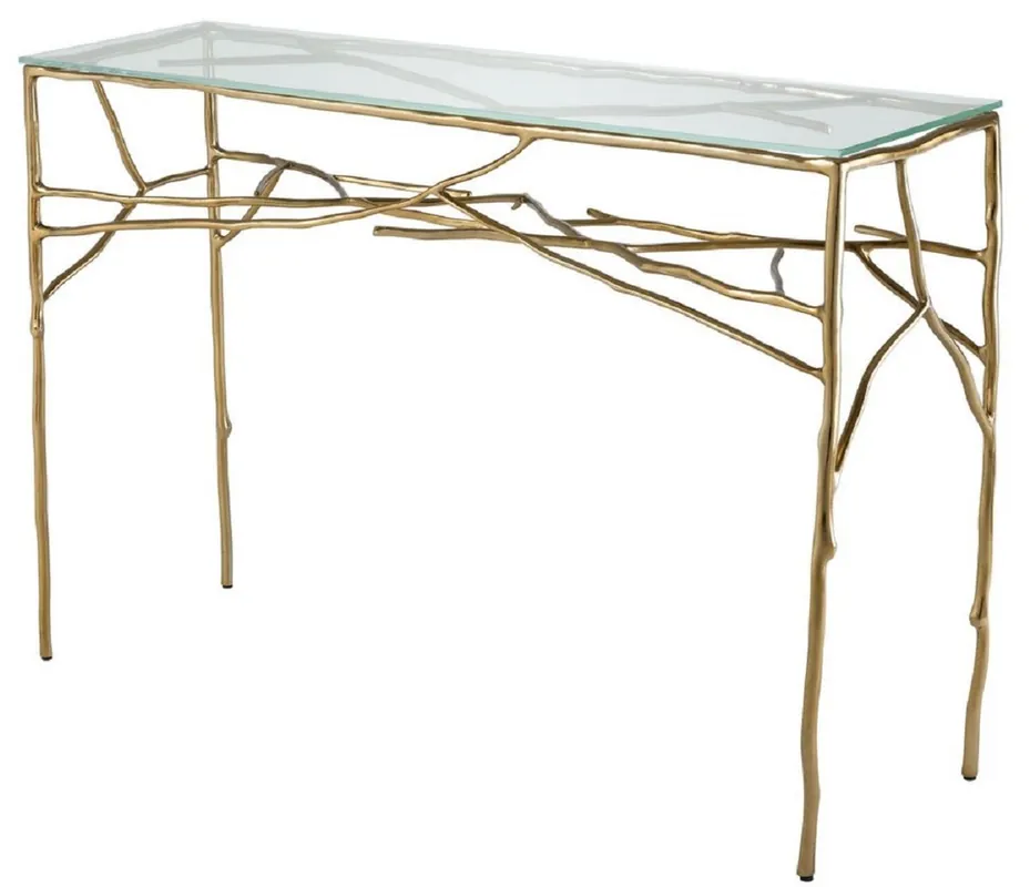 Casa Padrino Luxus Konsolentisch Gold 118 x 34,5 x H. 78,5 cm - Konsole mit Glasplatte - Luxus Möbel Sofort Bestellen