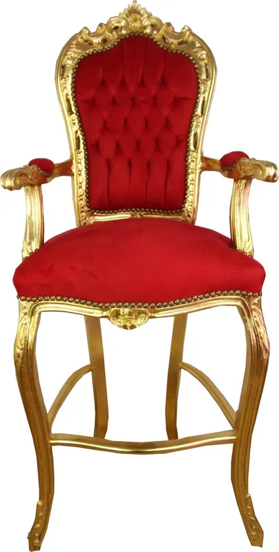 Markenprodukt Casa Padrino Barock Hochstuhl Barstuhl Rot / Gold - Bar Hocker Stuhl Möbel