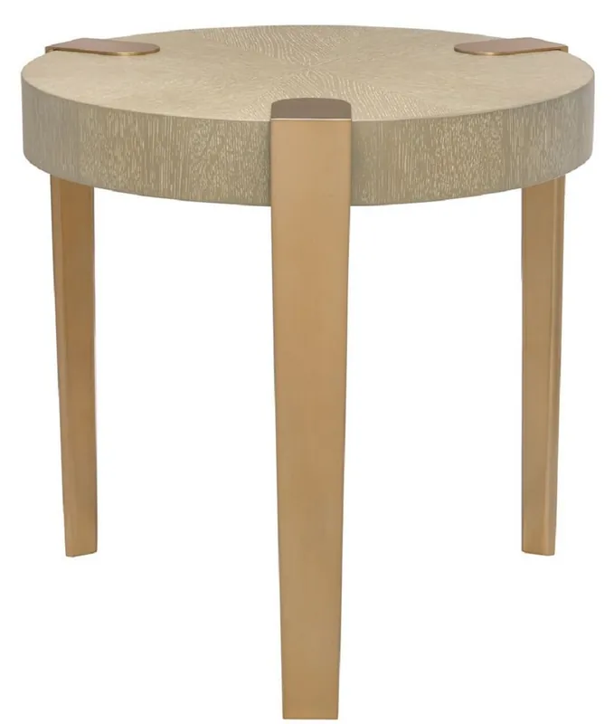 Casa Padrino Luxus Beistelltisch Hellbraun / Messingfarben Ø 57 x H. 55,5 cm - Runder Holztisch mit Metallbeinen - Wohnzimmermöbel Billig