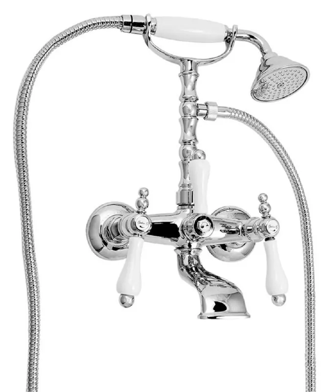 Letzte Chance Casa Padrino Jugendstil Badewannen Armatur mit Brause Silber / Weiß H. 35,5 cm - Nostalgisches Bad Zubehör - Erstklassische Qualität