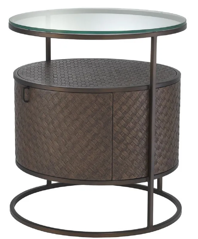 Neue Kollektion Casa Padrino Luxus Nachttisch Bronze Ø 50 x H. 56 cm - Runder Beistelltisch mit Schublade und Glasplatte - Luxus Schlafzimmermöbel