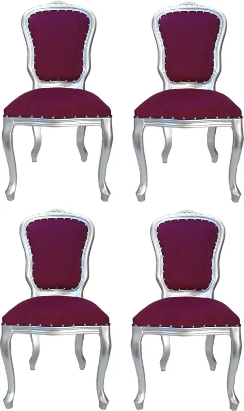 Casa Padrino Luxus Barock Esszimmer Set Louis Lila / Silber 50 x 60 x H. 104 cm - 4 handgefertigte Esszimmerstühle - Barock Esszimmermöbel - Made in Italy Sale