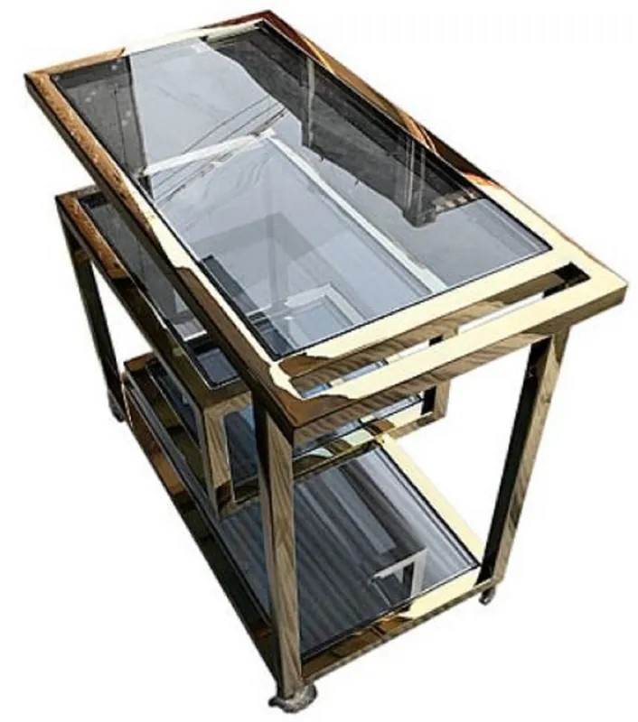 Casa Padrino Luxus Servierwagen Gold / Schwarz 83 x 42 x H. 78 cm - Edelstahl Trolley mit getönten Glasscheiben - Luxus Accessoires Highlight