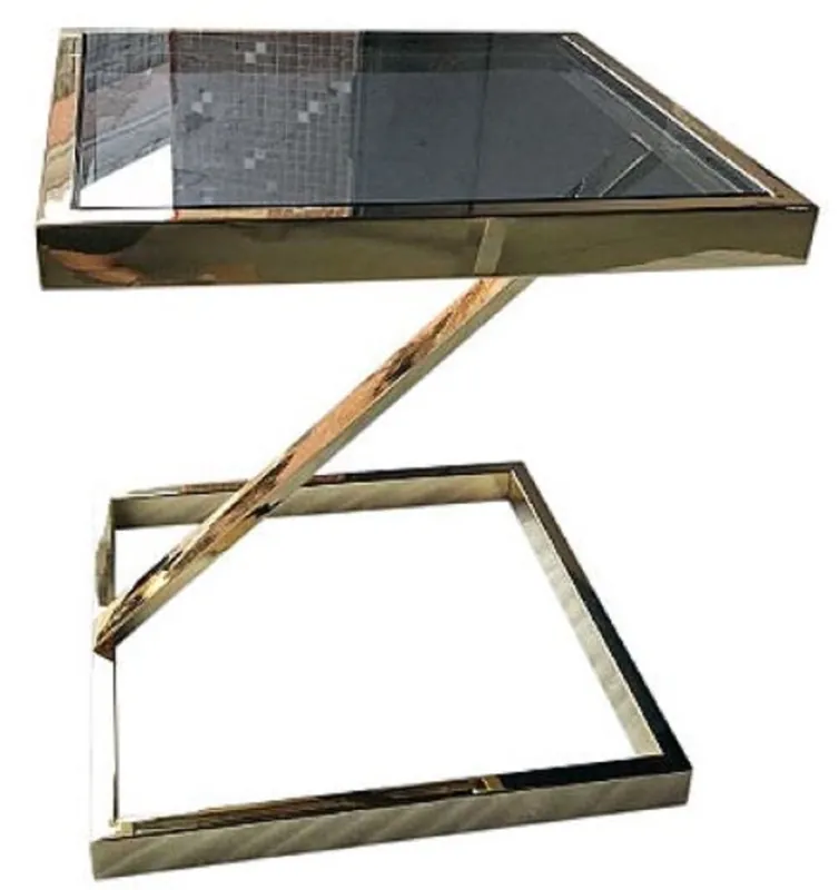 Casa Padrino Luxus Beistelltisch Gold / Schwarz 45 x 45 x H. 50 cm - Edelstahl Tisch mit getönter Glasplatte Neue Ware