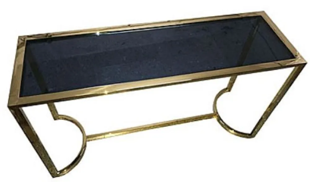 Casa Padrino Luxus Konsole Gold / Schwarz 140 x 45 x H. 78 cm - Edelstahl Konsolentisch mit getönter Glasplatte Highlight