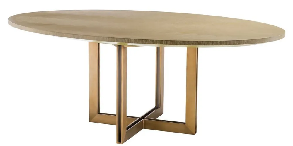 Mega-Angebot Casa Padrino Luxus Esstisch Naturfarben / Messing 200 x 120 x H. 76 cm - Ovaler Küchentisch - Luxus Esszimmer Möbel